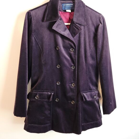 Liz Claiborne Y2K Double Breasted Velvet Coat in Eggplant - Size PS - Picture 11 of 13